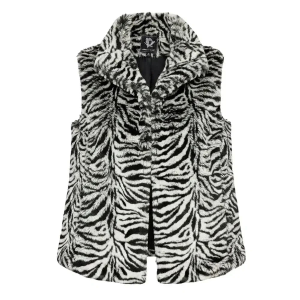 Zebra Faux Fur Vest Y2K Mob Wife Glam Animal Print Indie Sleaze Statement Size M